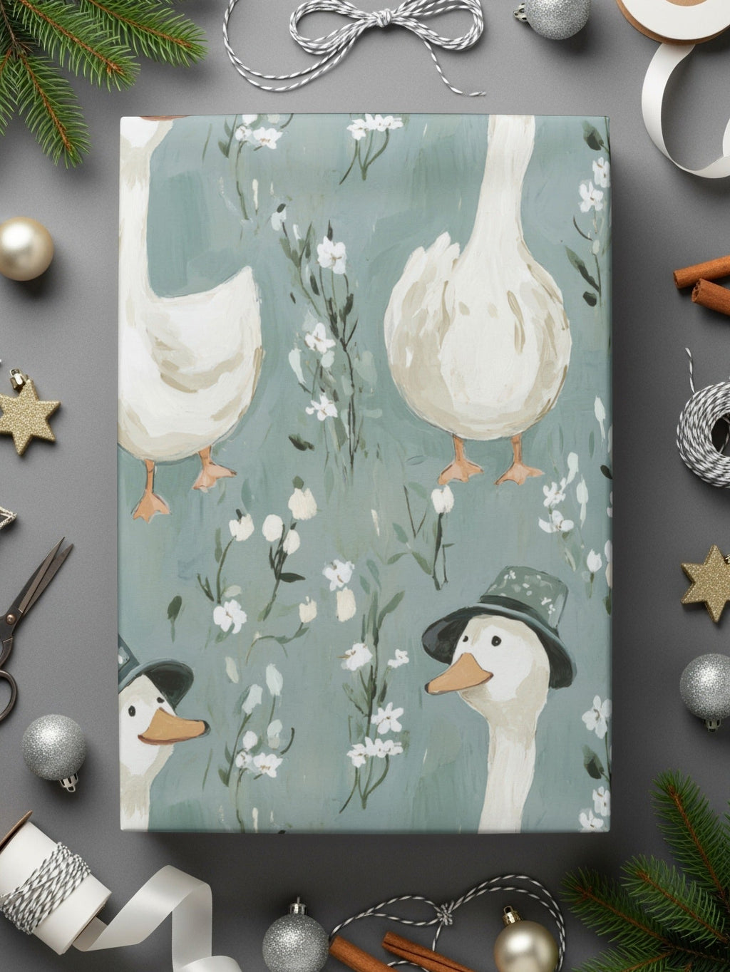 Goose Seamless Pattern Digital Download, Floral Duck Repeat, Kids Fabric Design, Nursery Decor, White Flower Pattern, JPEG Files - Moore and Mountain