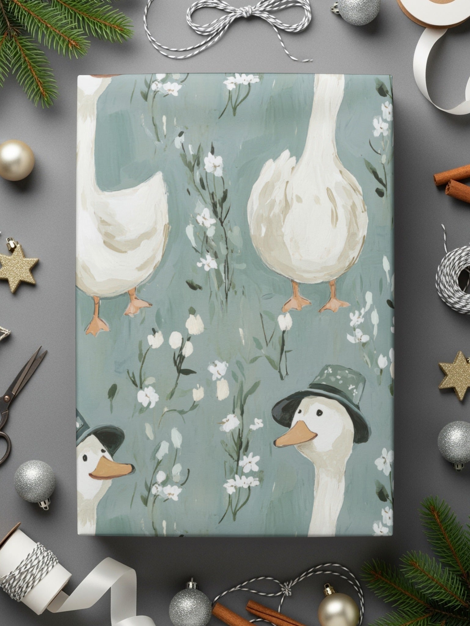 Goose Seamless Pattern Digital Download, Floral Duck Repeat, Kids Fabric Design, Nursery Decor, White Flower Pattern, JPEG Files - Moore and Mountain