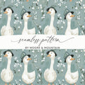 Goose Seamless Pattern Digital Download, Floral Duck Repeat, Kids Fabric Design, Nursery Decor, White Flower Pattern, JPEG Files - Moore and Mountain
