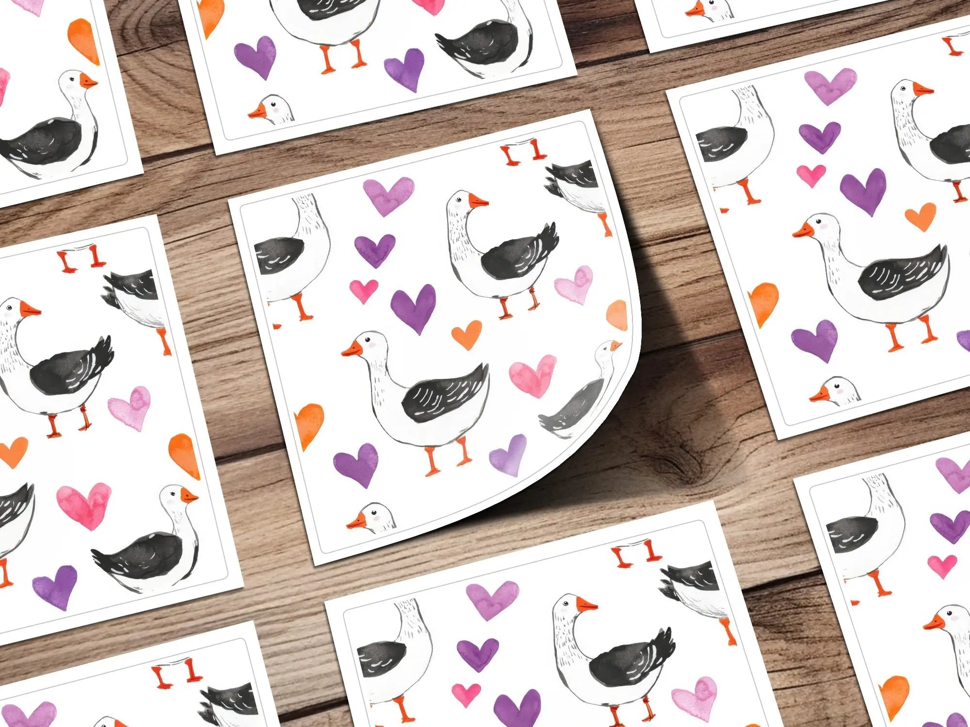 Goose and Hearts Seamless Pattern Digital, Valentines Day Digital Paper, Cute Animal Print, Printable Fabric Pattern, Digital File - Moore and Mountain