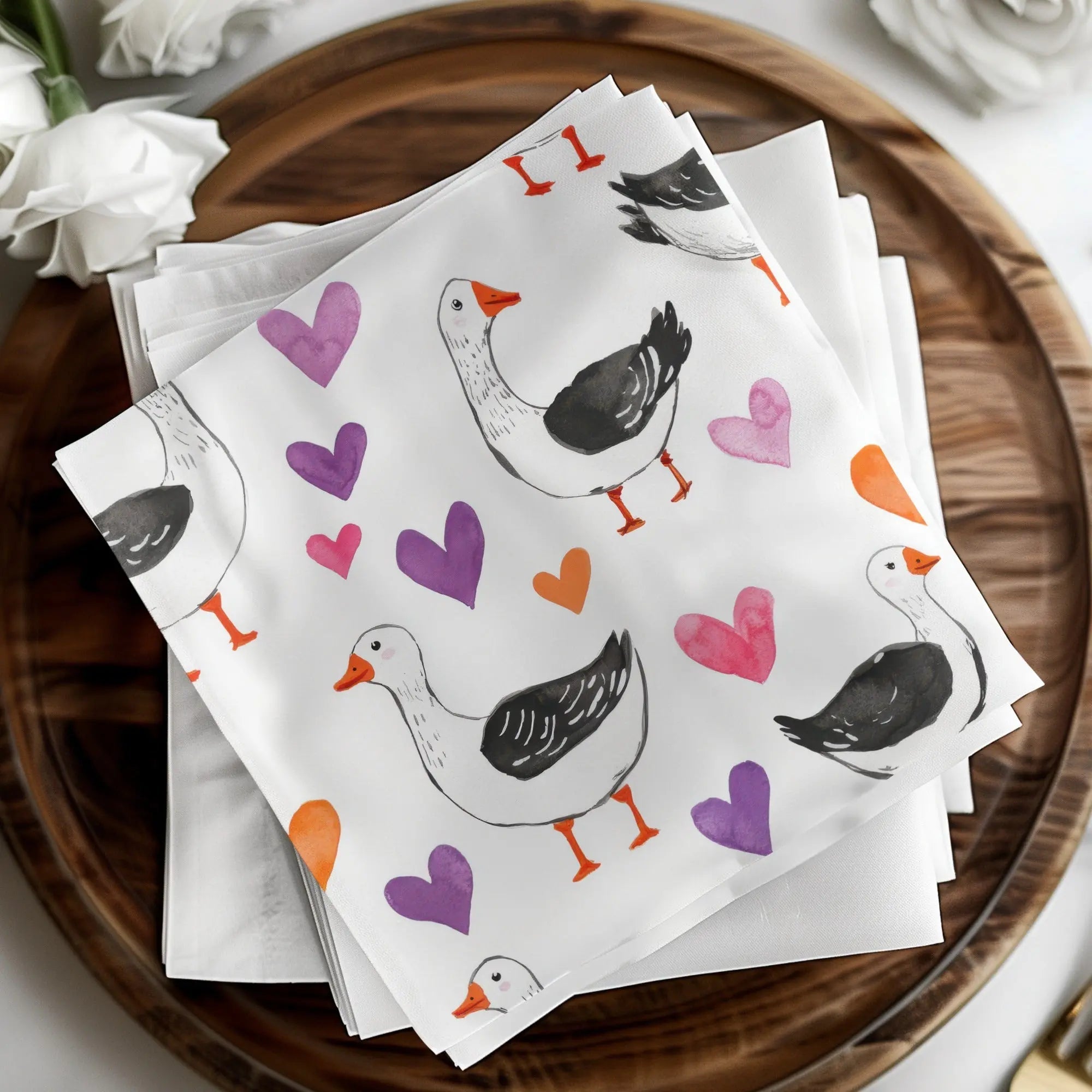 Goose and Hearts Seamless Pattern Digital, Valentines Day Digital Paper, Cute Animal Print, Printable Fabric Pattern, Digital File - Moore and Mountain