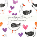 Goose and Hearts Seamless Pattern Digital, Valentines Day Digital Paper, Cute Animal Print, Printable Fabric Pattern, Digital File - Moore and Mountain