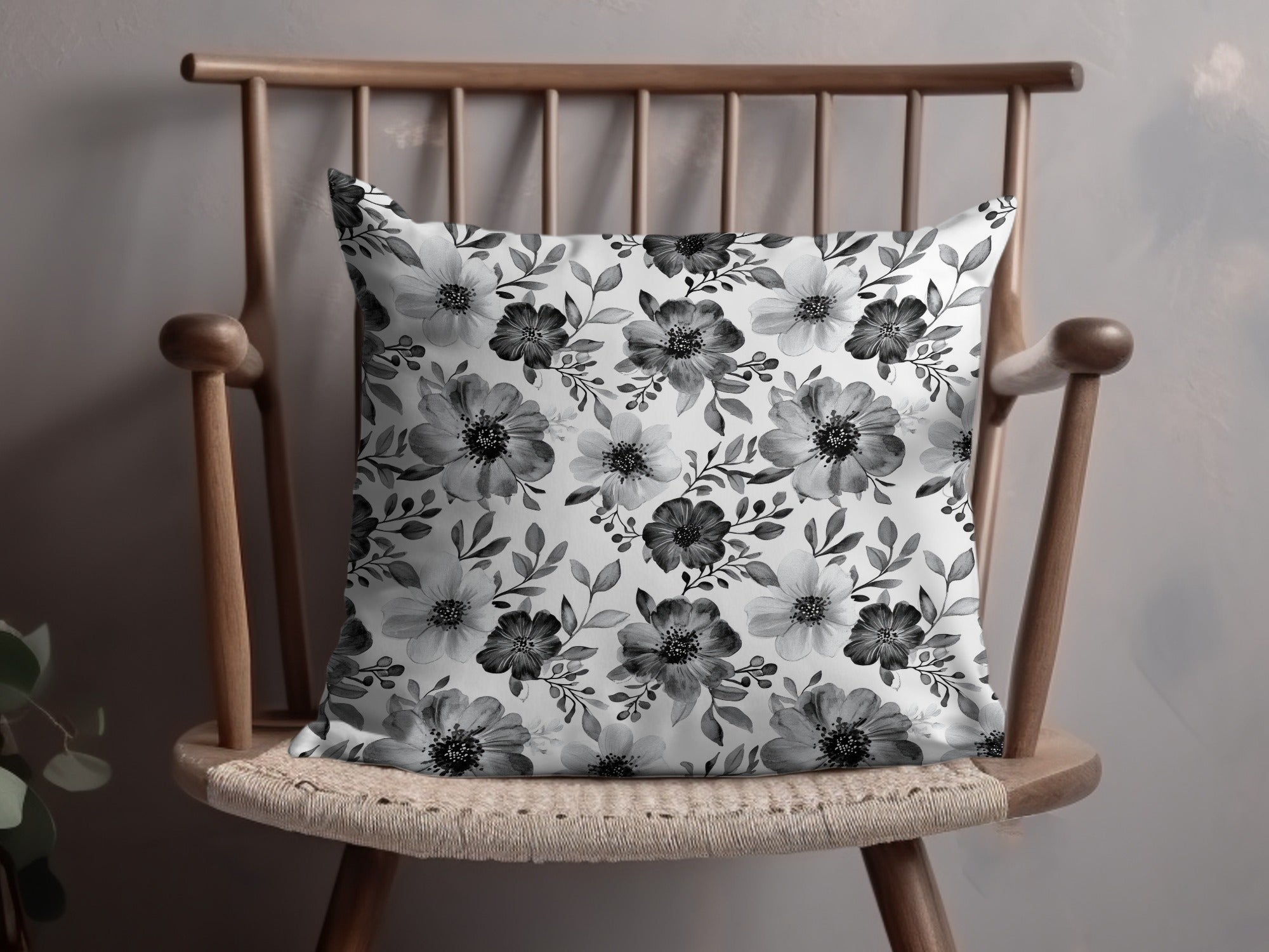 Gothic Black and White Dark Floral Pattern with Leaves and Berries Digital - Moore and Mountain