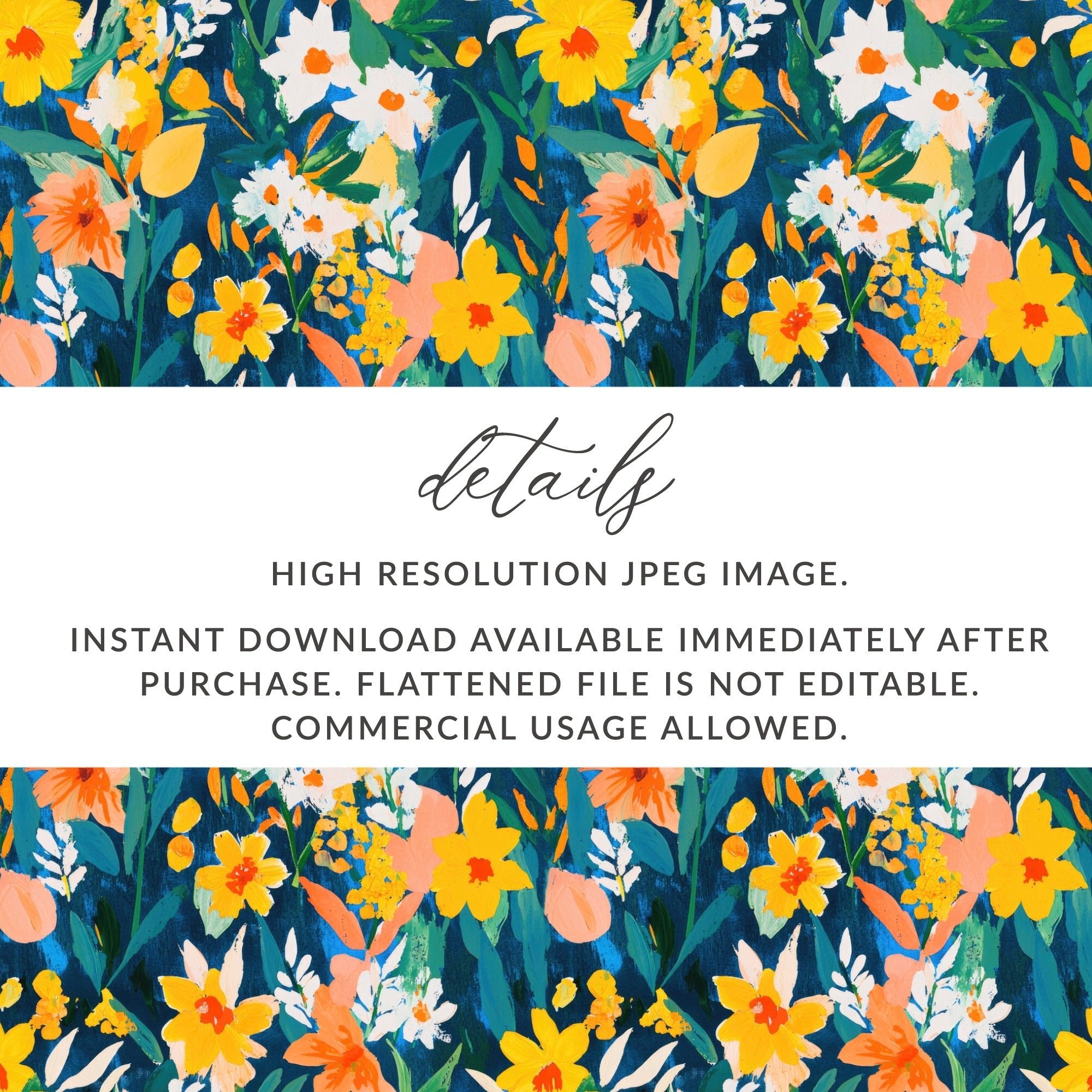 Gouache Seamless Abstract Floral on Dark Background Digital Pattern - Moore and Mountain