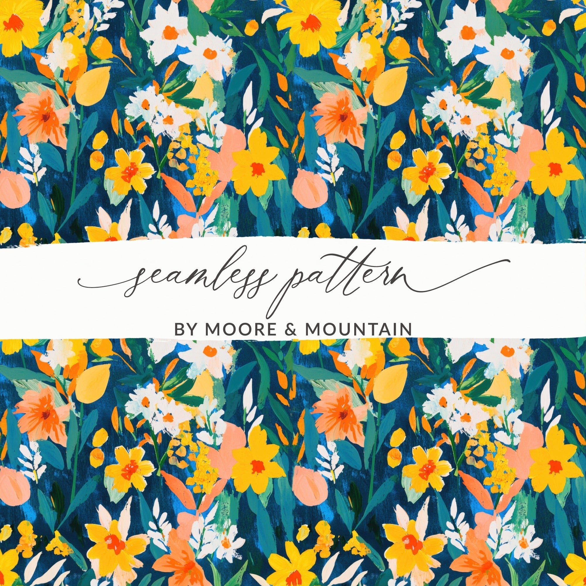 Gouache Seamless Abstract Floral on Dark Background Digital Pattern - Moore and Mountain