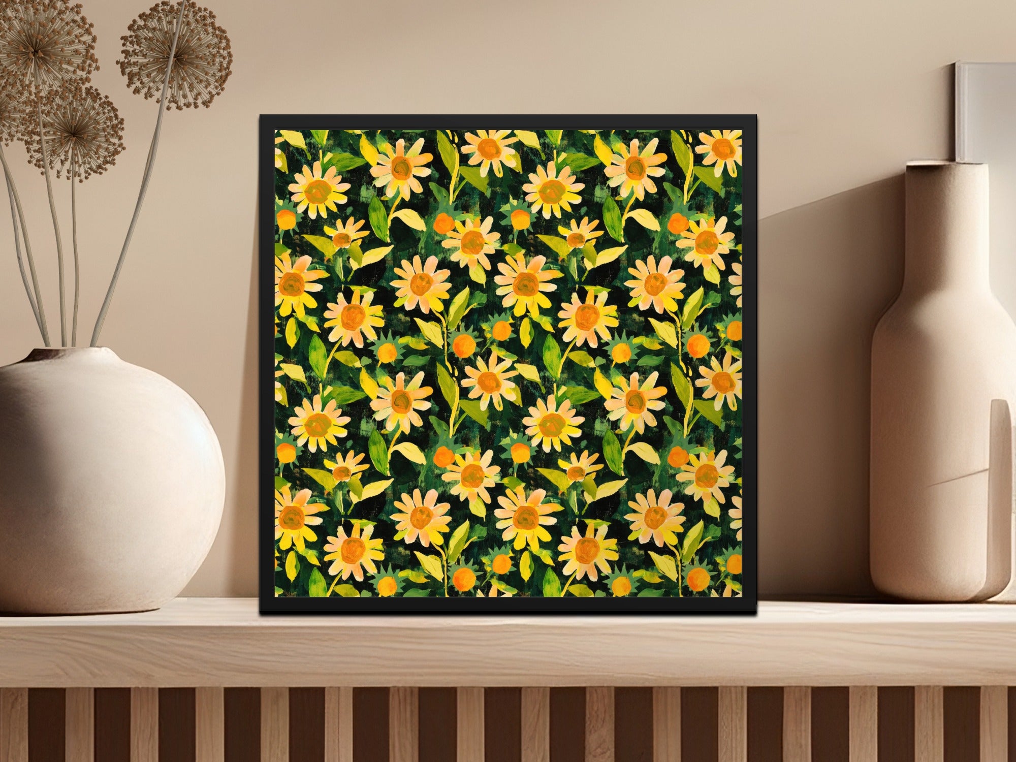 Bright Yellow and Green Floral Pattern Wall Art