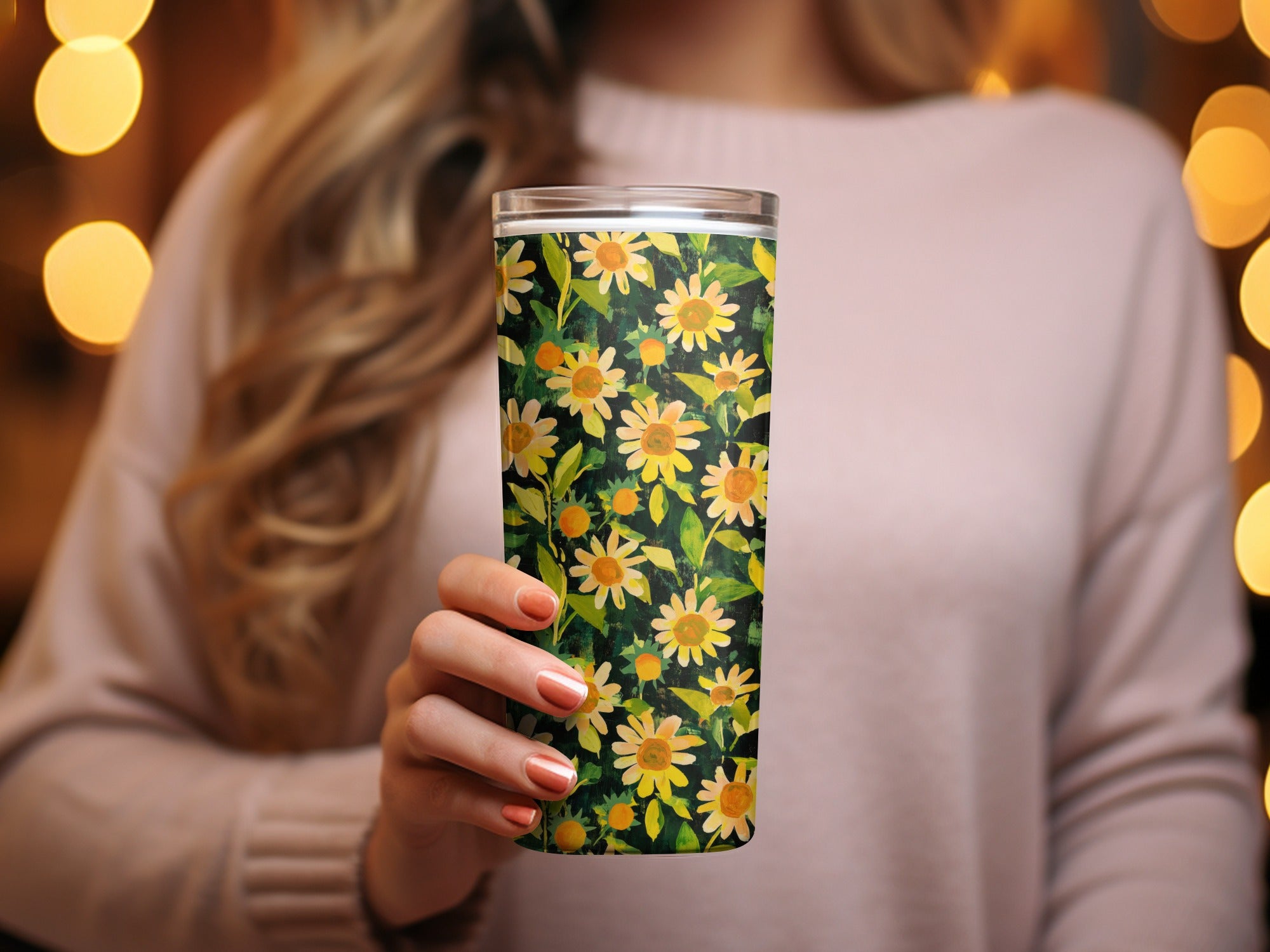 Vibrant Yellow Daisy Pattern Insulated Tumbler Product