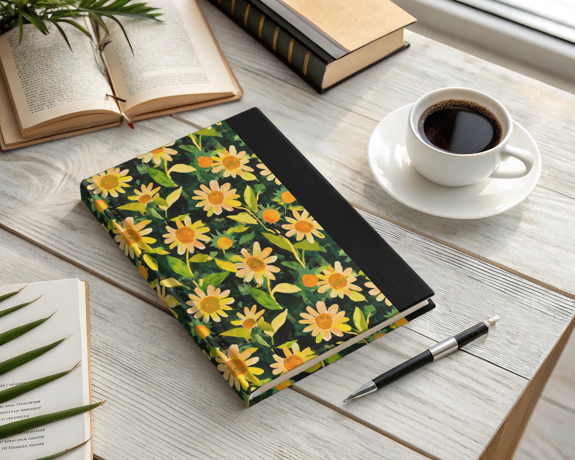 Vibrant Floral Journal with Yellow Daisies Design Notebook