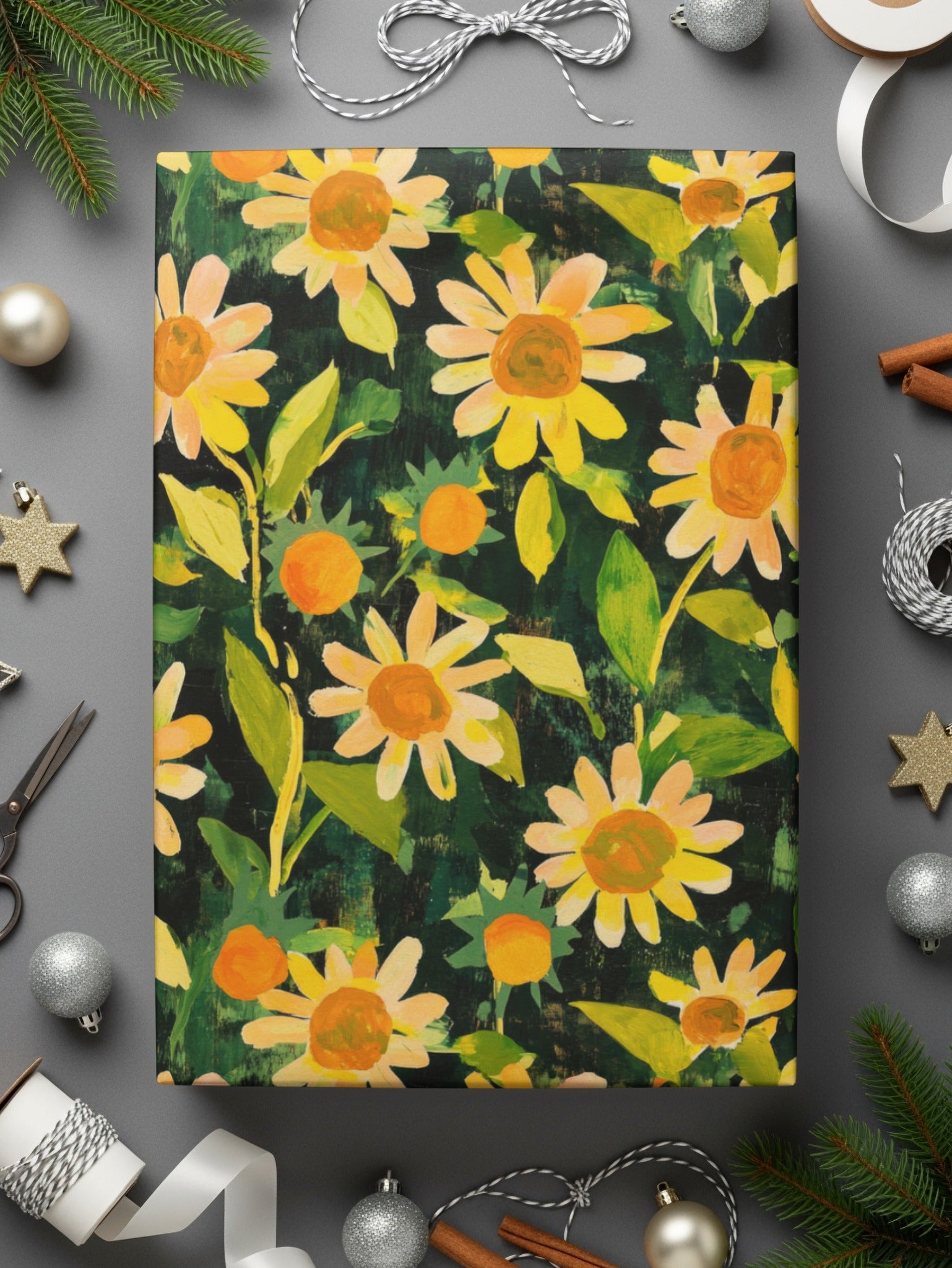 Vibrant Yellow Floral Wrapping Paper for Festive Celebrations