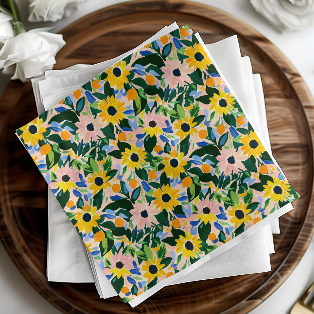 Vibrant Floral Napkins Sunflower Garden Design Set
