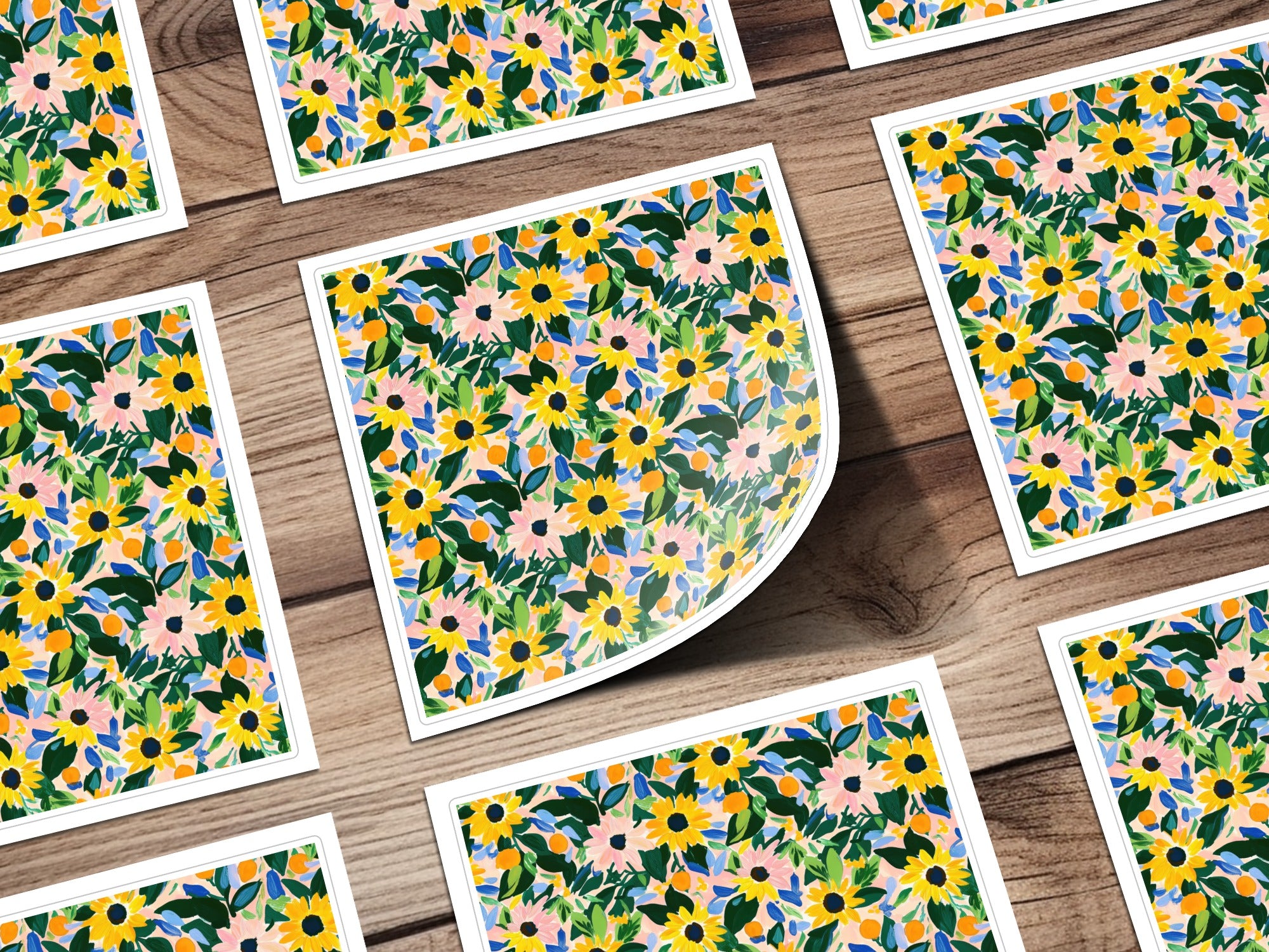 Vibrant Flower Garden Design Square Sticker Sheets