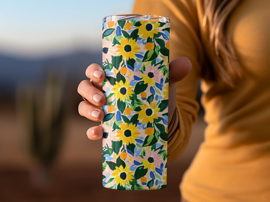 Sunflower and Floral Pattern Design Tumbler