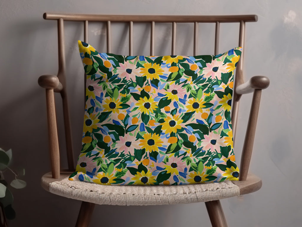 Vibrant Floral Pattern Cushion with Colorful Blooms Pillow
