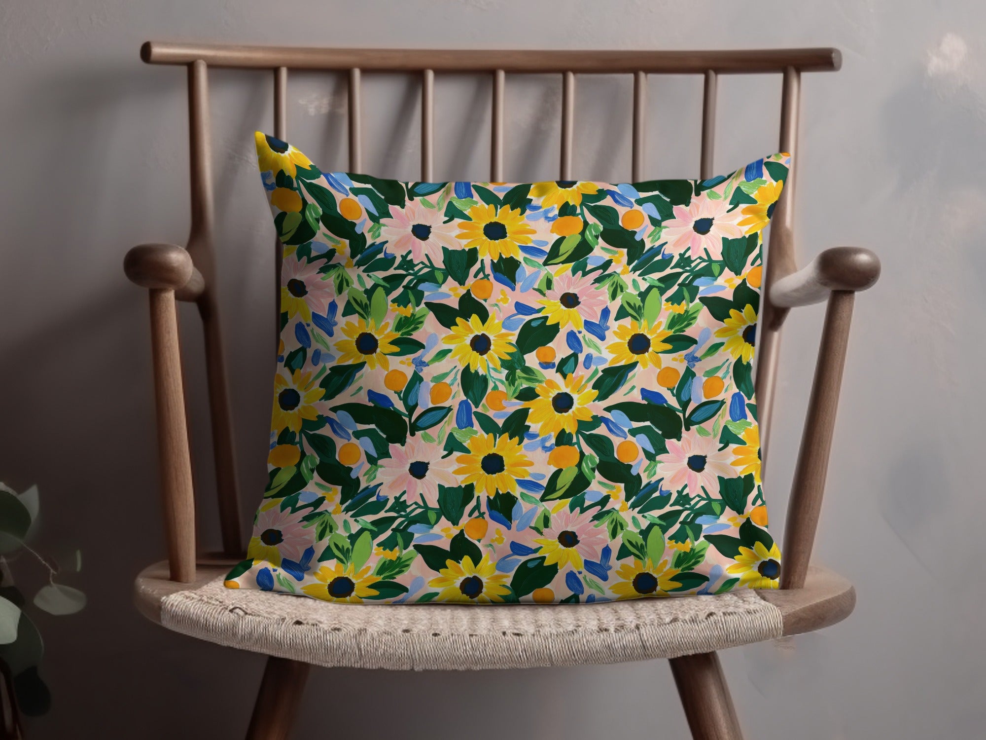 Vibrant Floral Pattern Cushion with Colorful Blooms Pillow