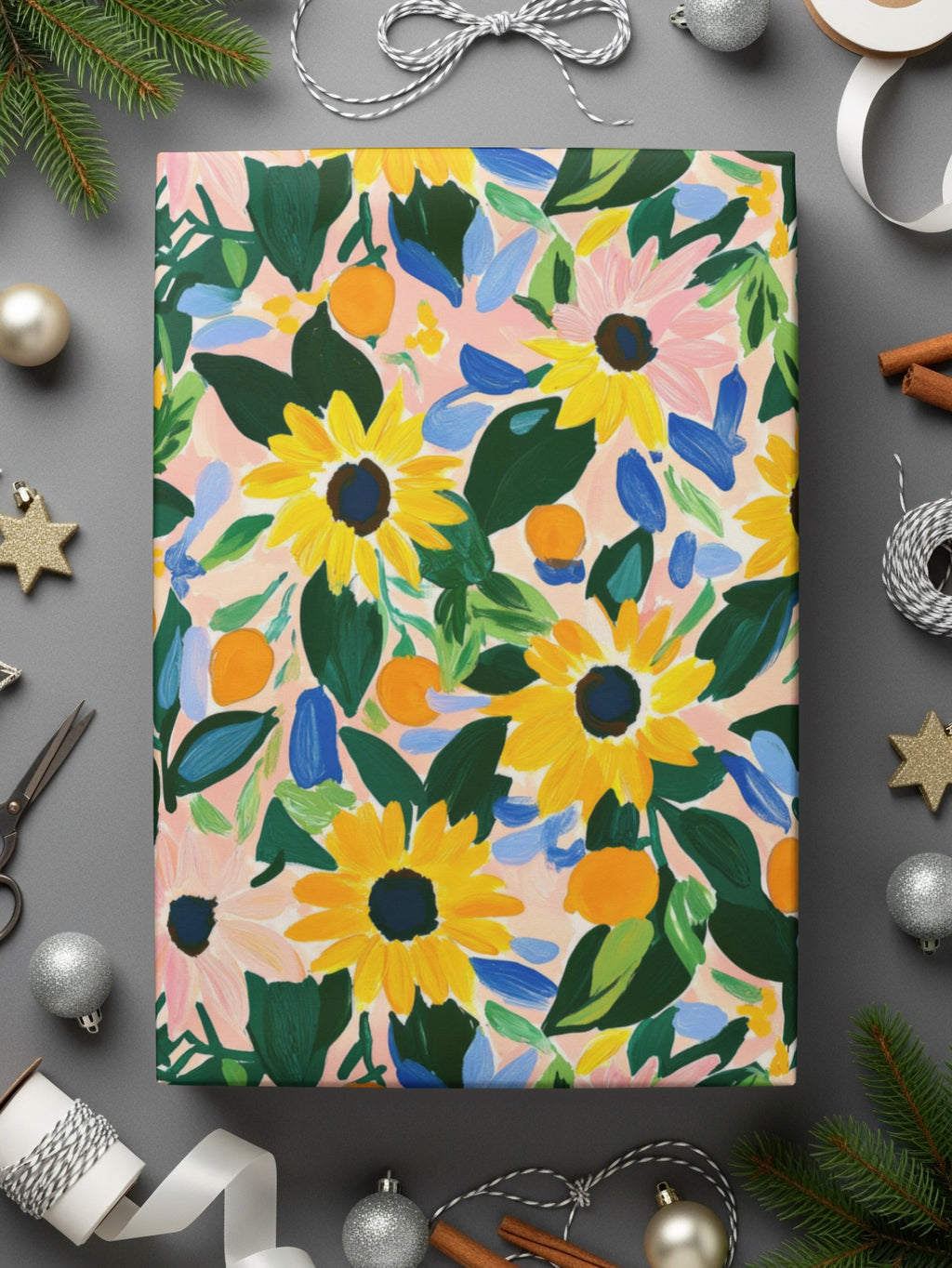 Sunflower and Floral Pattern Decorative Wrapping Paper