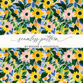 Colorful Floral and Leaf Seamless Pattern Design