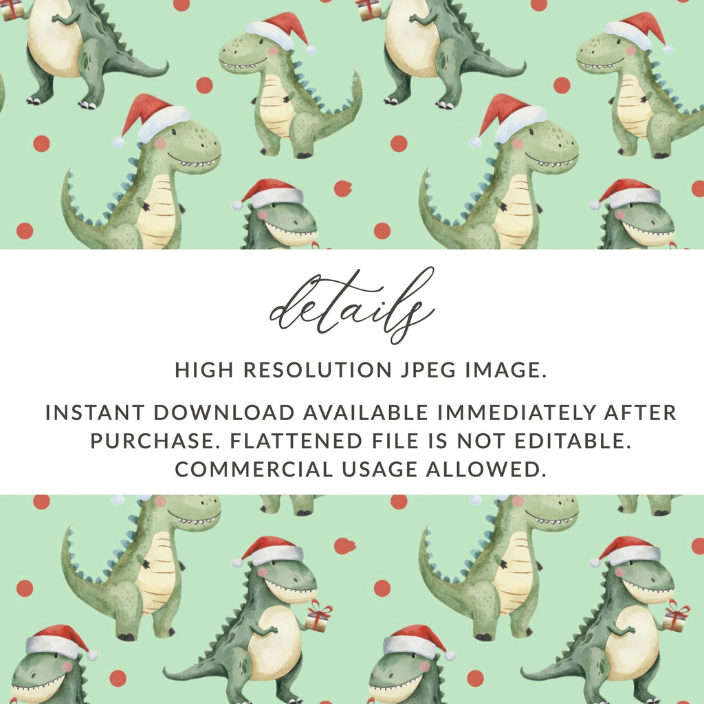 Green Dinosaurs With Red Santa Hat Pattern for Christmas Digital - Moore and Mountain