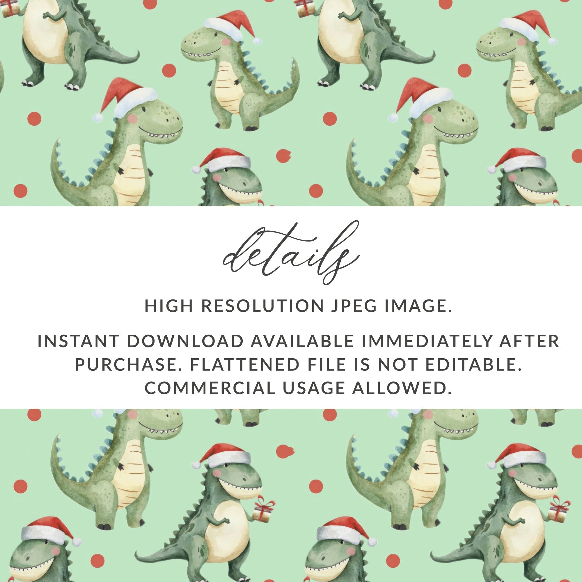 Green Dinosaurs With Red Santa Hat Pattern for Christmas Digital - Moore and Mountain