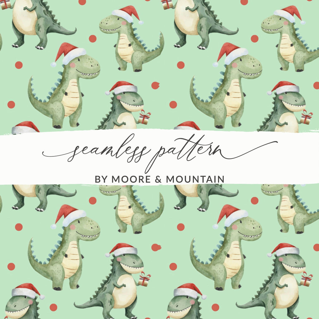 Green Dinosaurs With Red Santa Hat Pattern for Christmas Digital - Moore and Mountain