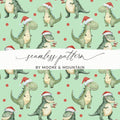 Green Dinosaurs With Red Santa Hat Pattern for Christmas Digital - Moore and Mountain