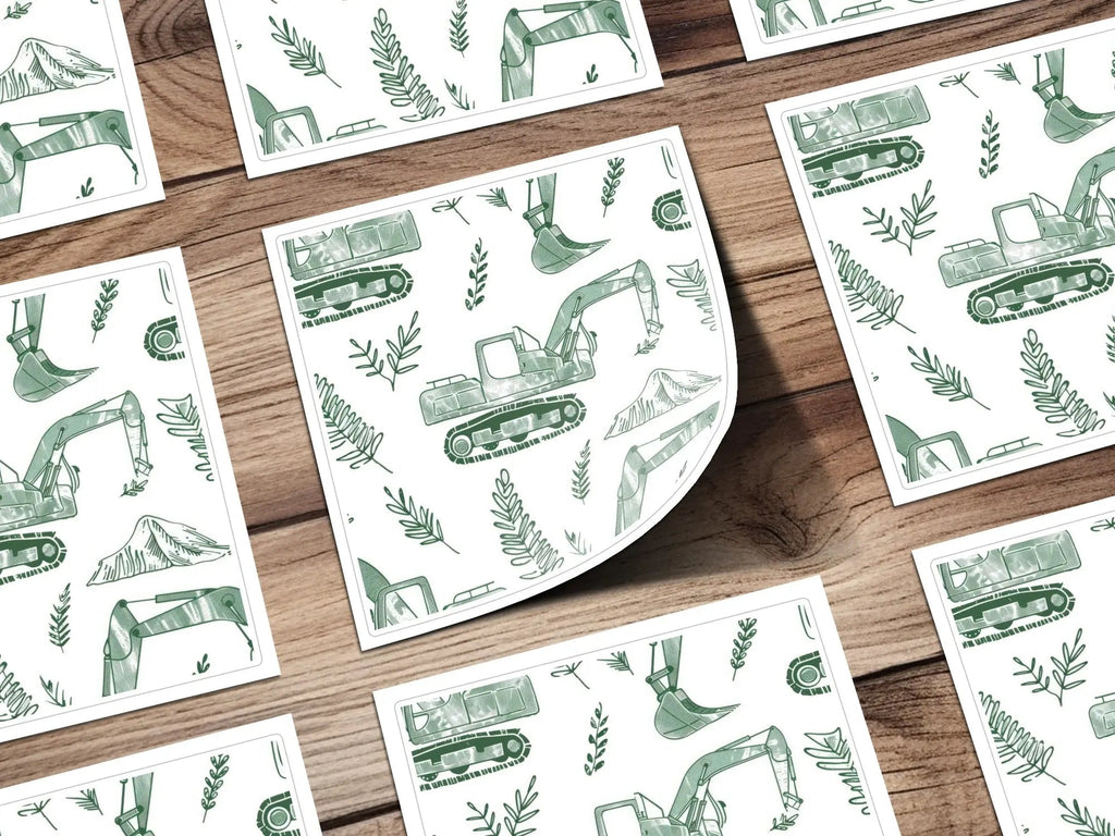 Green Excavator Digital Paper, Construction Vehicle Seamless Pattern, Kids Room Decor, Scrapbooking Paper, Digital Download - Moore and Mountain