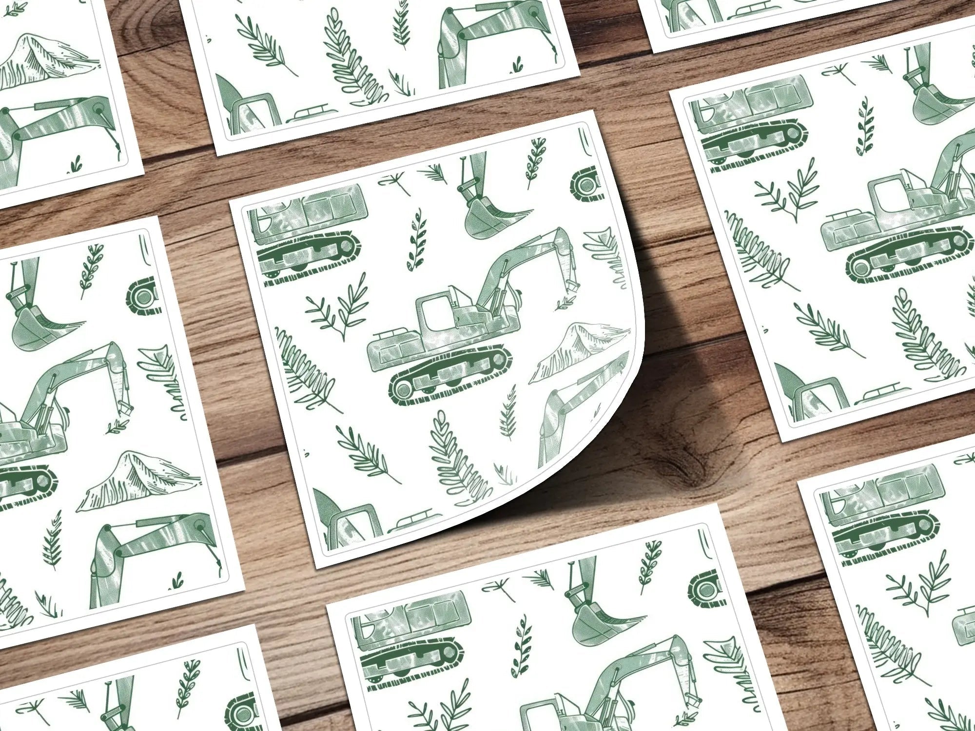 Green Excavator Digital Paper, Construction Vehicle Seamless Pattern, Kids Room Decor, Scrapbooking Paper, Digital Download - Moore and Mountain