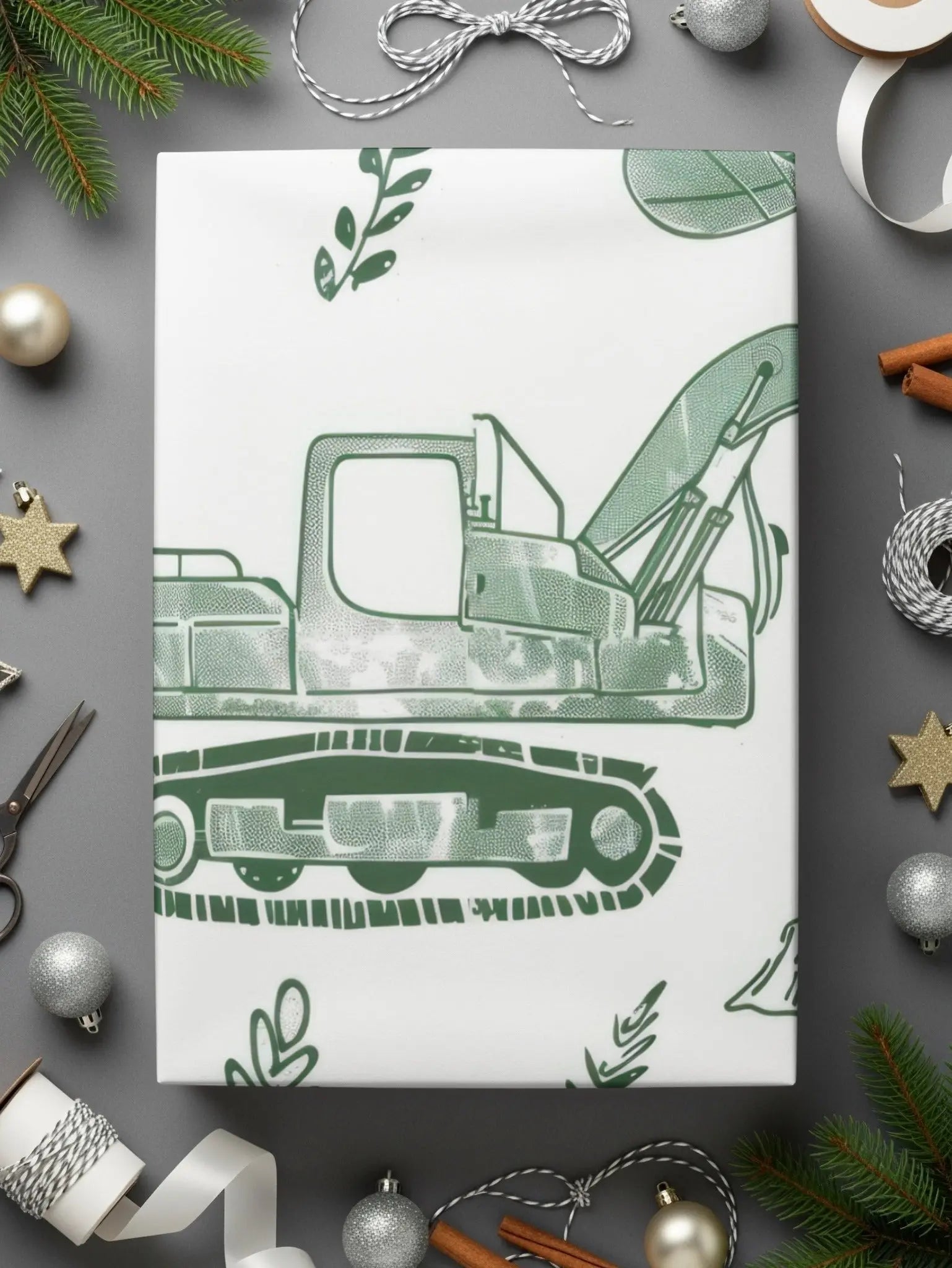 Green Excavator Digital Paper, Construction Vehicle Seamless Pattern, Kids Room Decor, Scrapbooking Paper, Digital Download - Moore and Mountain