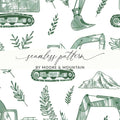 Green Excavator Digital Paper, Construction Vehicle Seamless Pattern, Kids Room Decor, Scrapbooking Paper, Digital Download - Moore and Mountain