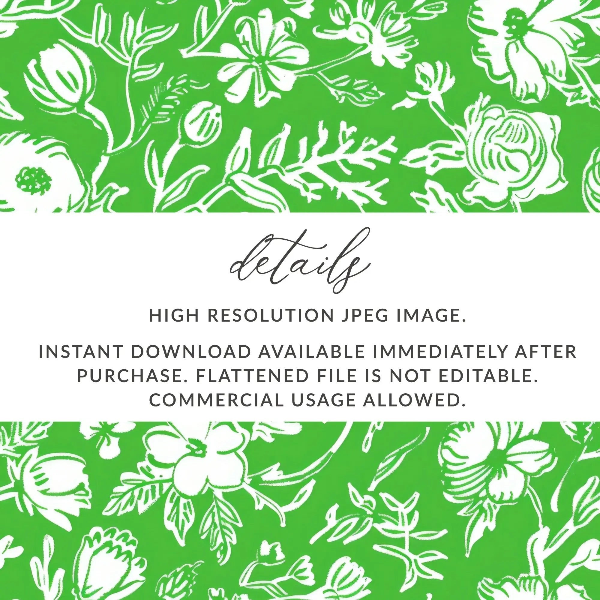 Green Floral Digital Paper, Seamless Flower Pattern, Botanical Print, Scrapbook Paper, Fabric Design, Commercial Use, Digital Download - Moore and Mountain