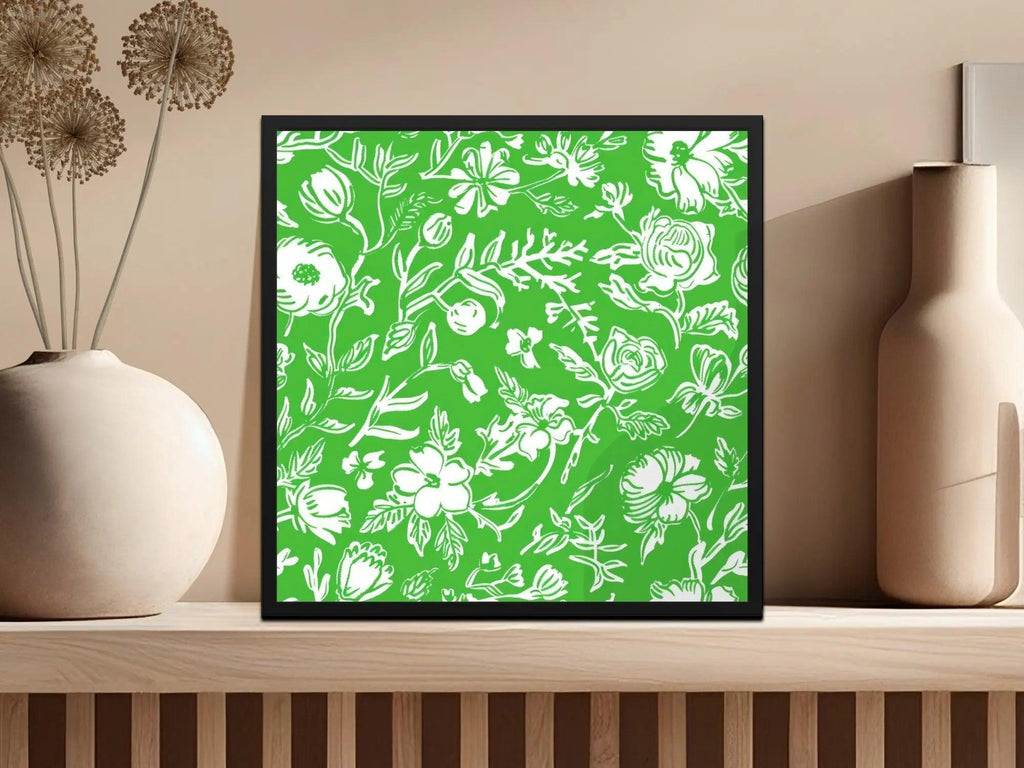 Green Floral Digital Paper, Seamless Flower Pattern, Botanical Print, Scrapbook Paper, Fabric Design, Commercial Use, Digital Download - Moore and Mountain