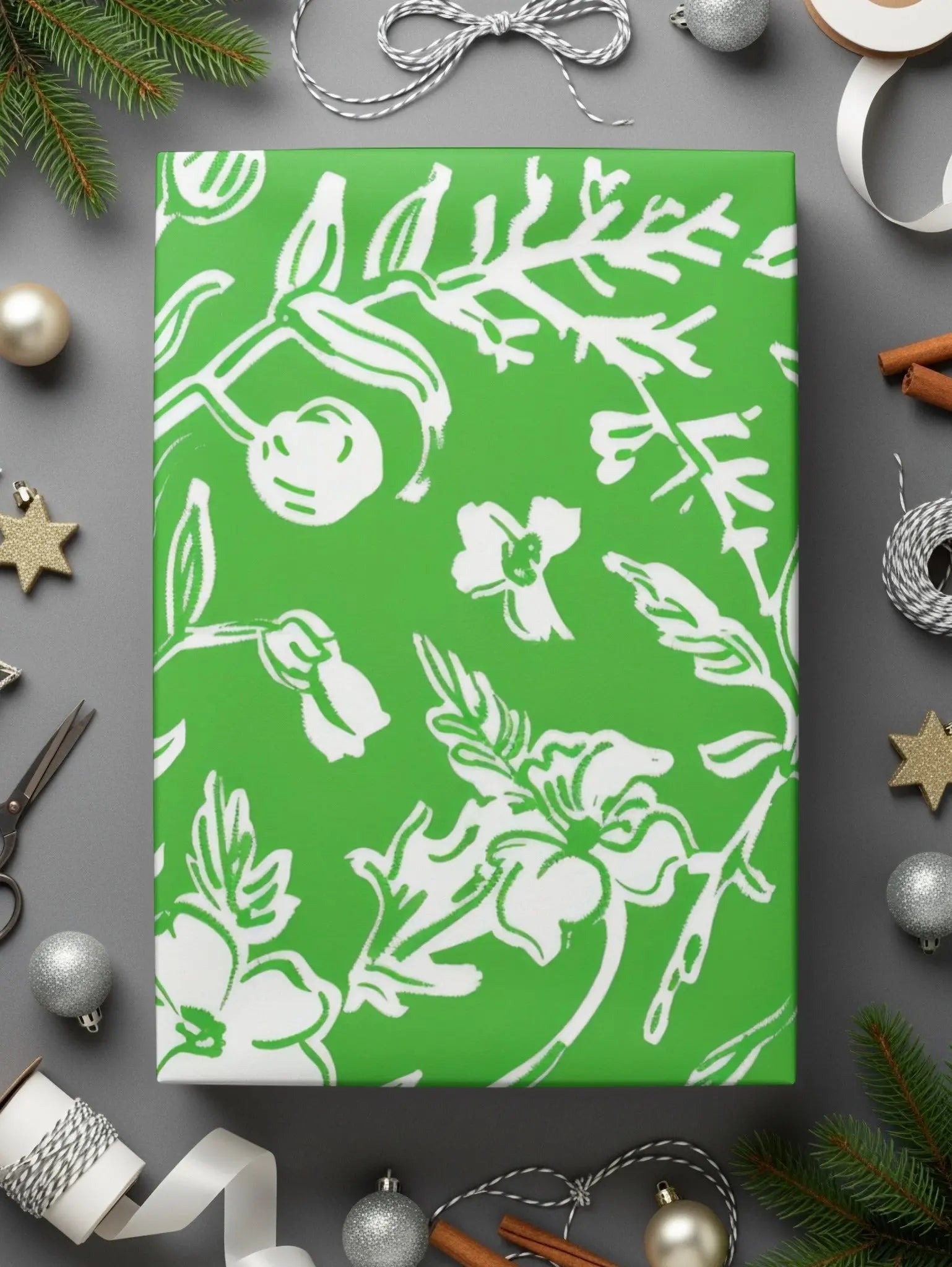 Green Floral Digital Paper, Seamless Flower Pattern, Botanical Print, Scrapbook Paper, Fabric Design, Commercial Use, Digital Download - Moore and Mountain