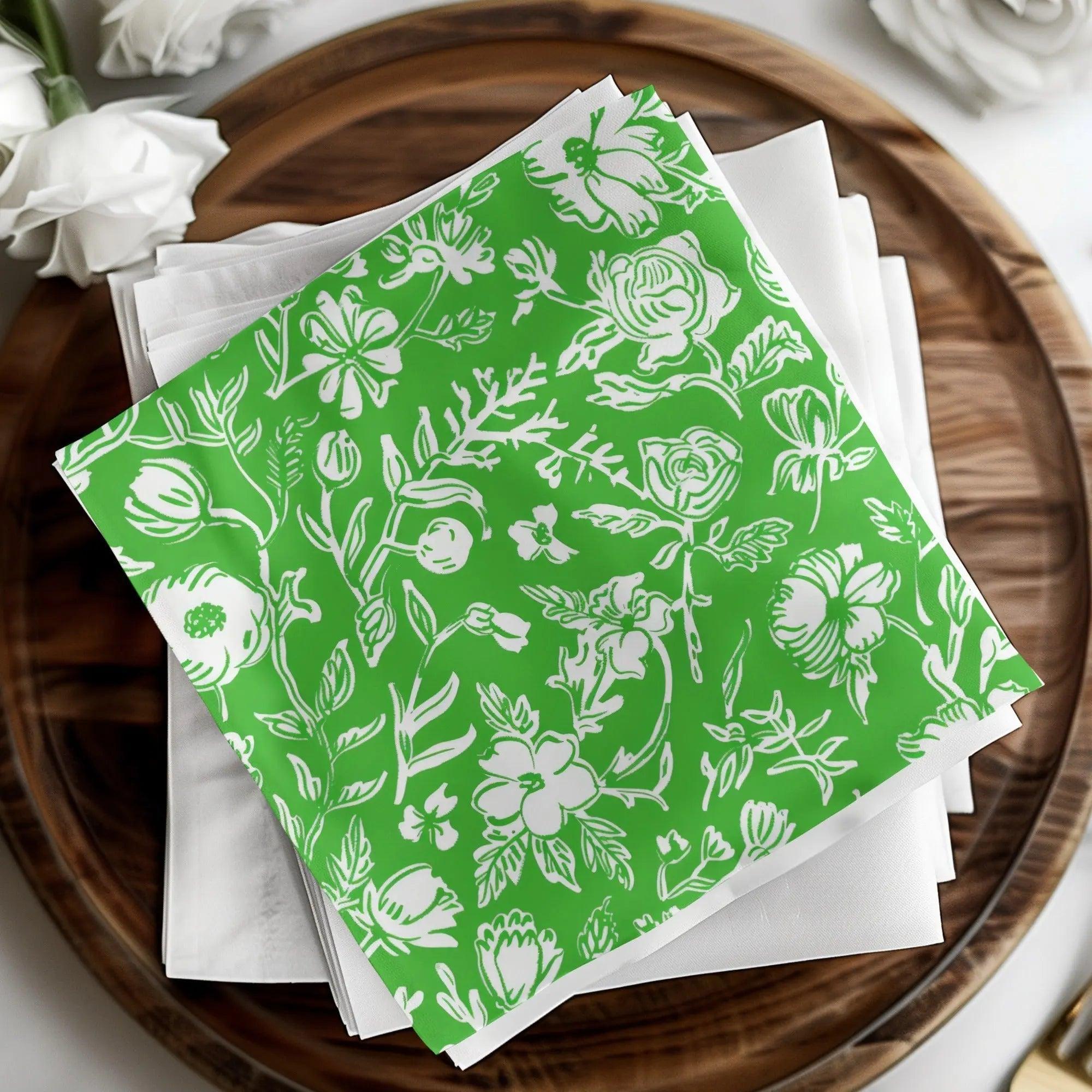 Green Floral Digital Paper, Seamless Flower Pattern, Botanical Print, Scrapbook Paper, Fabric Design, Commercial Use, Digital Download - Moore and Mountain