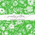 Green Floral Digital Paper, Seamless Flower Pattern, Botanical Print, Scrapbook Paper, Fabric Design, Commercial Use, Digital Download - Moore and Mountain
