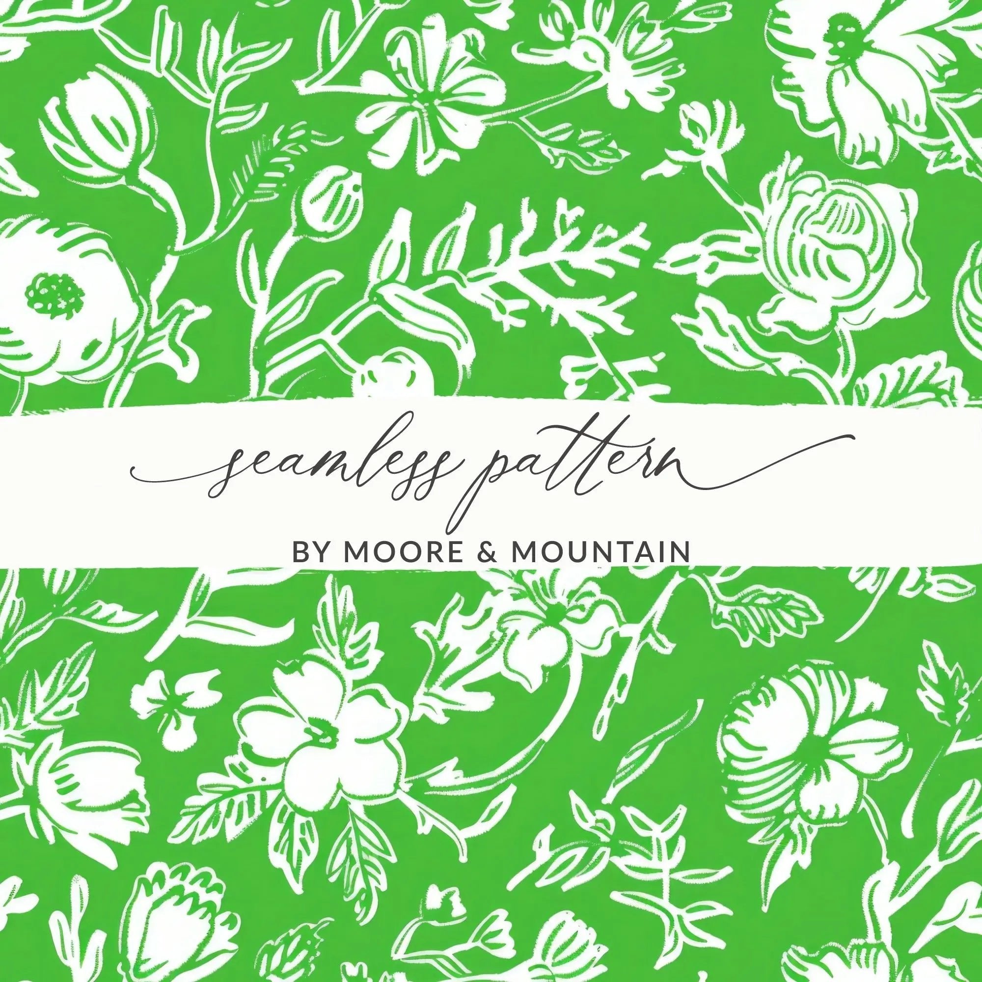 Green Floral Digital Paper, Seamless Flower Pattern, Botanical Print, Scrapbook Paper, Fabric Design, Commercial Use, Digital Download - Moore and Mountain