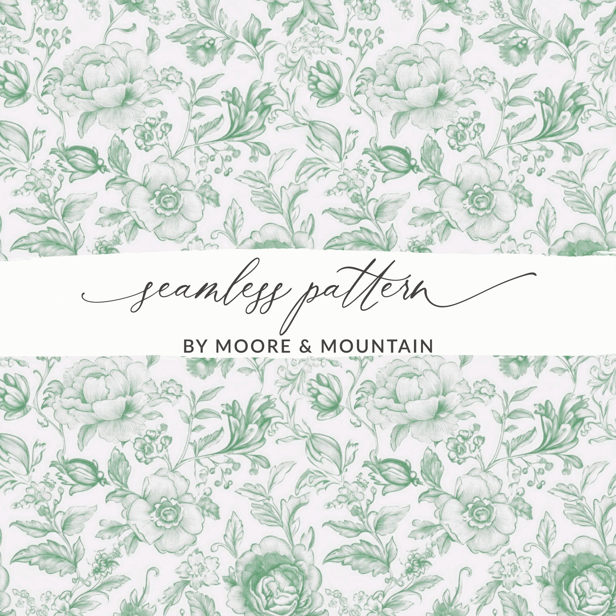 Green Floral Seamless Pattern, Digital Paper Pack, Botanical Design, Floral Background, Vintage Peonies, Digital Download - Moore and Mountain