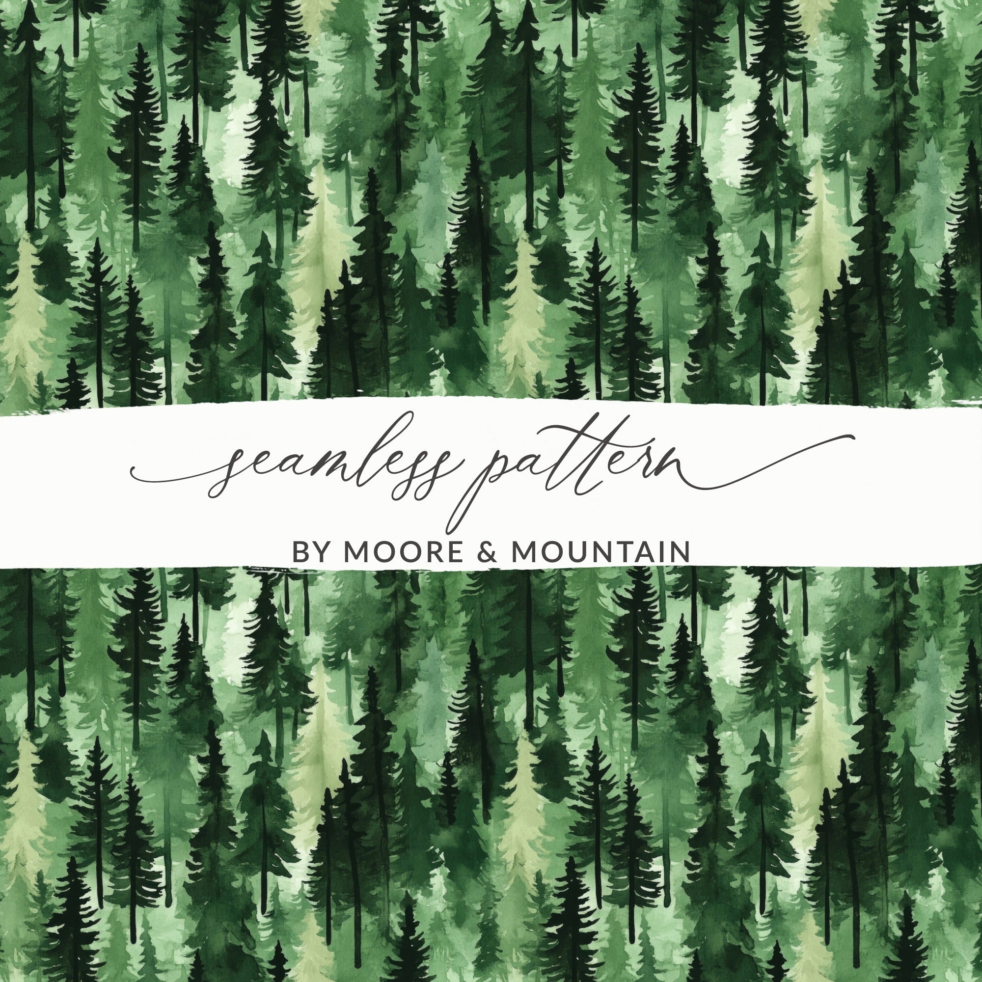 Green Forest Digital Paper, Watercolor Tree Seamless Pattern, Pine Tree Pattern, Forest Pattern, Scrapbook Paper, Fabric Design, Digital - Moore and Mountain