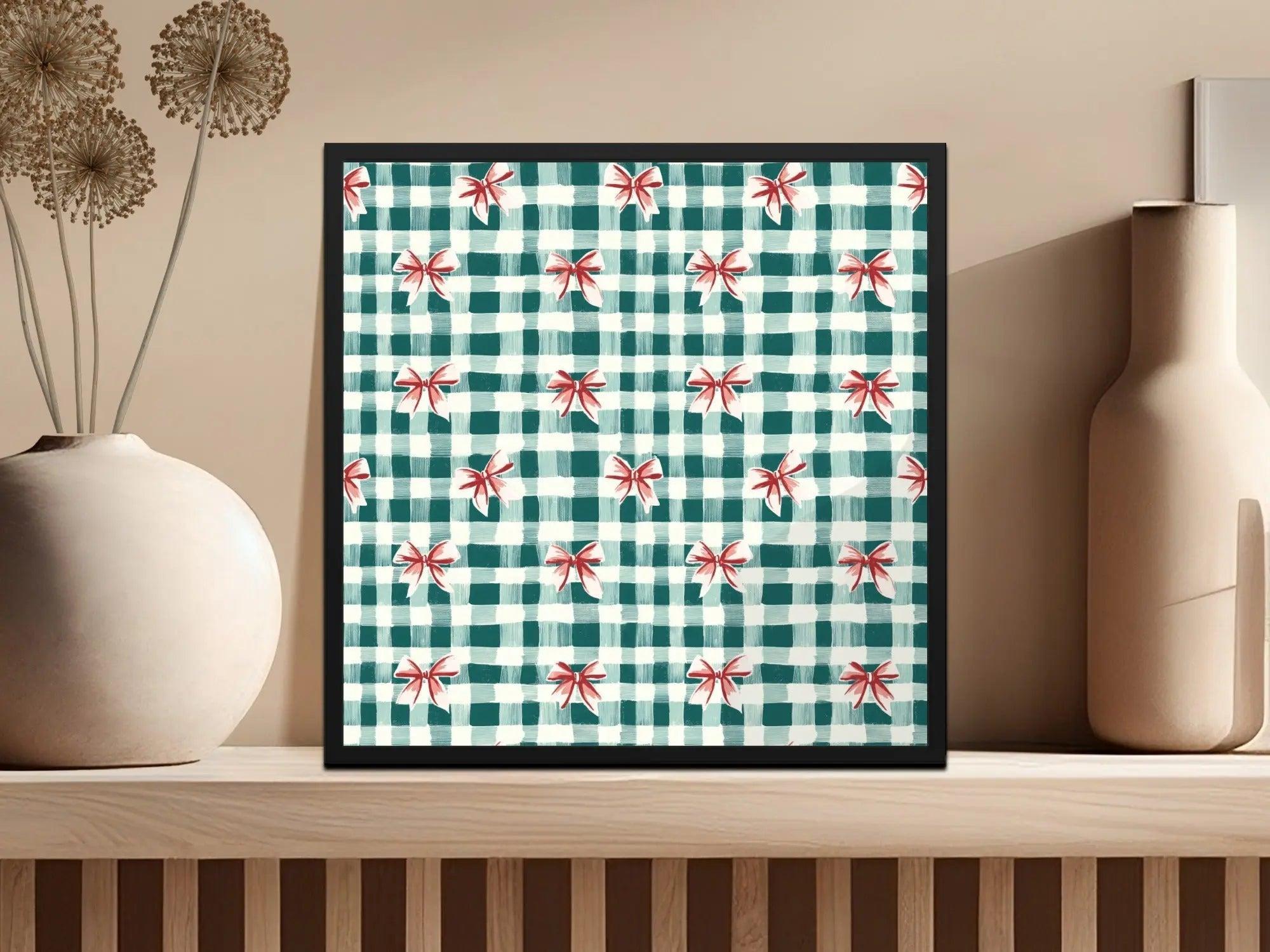 Green Gingham Bows Digital Paper, Seamless Pattern File, Festive Design, Scrapbooking Paper, Fabric Design, Digital Download - Moore and Mountain