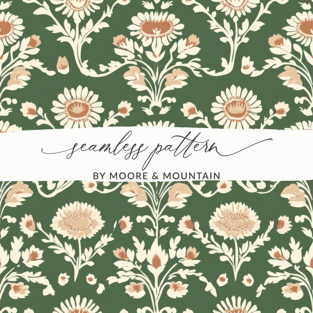 Green Seamless Indian Pattern With Indian Motif Chintz Florals - Moore and Mountain