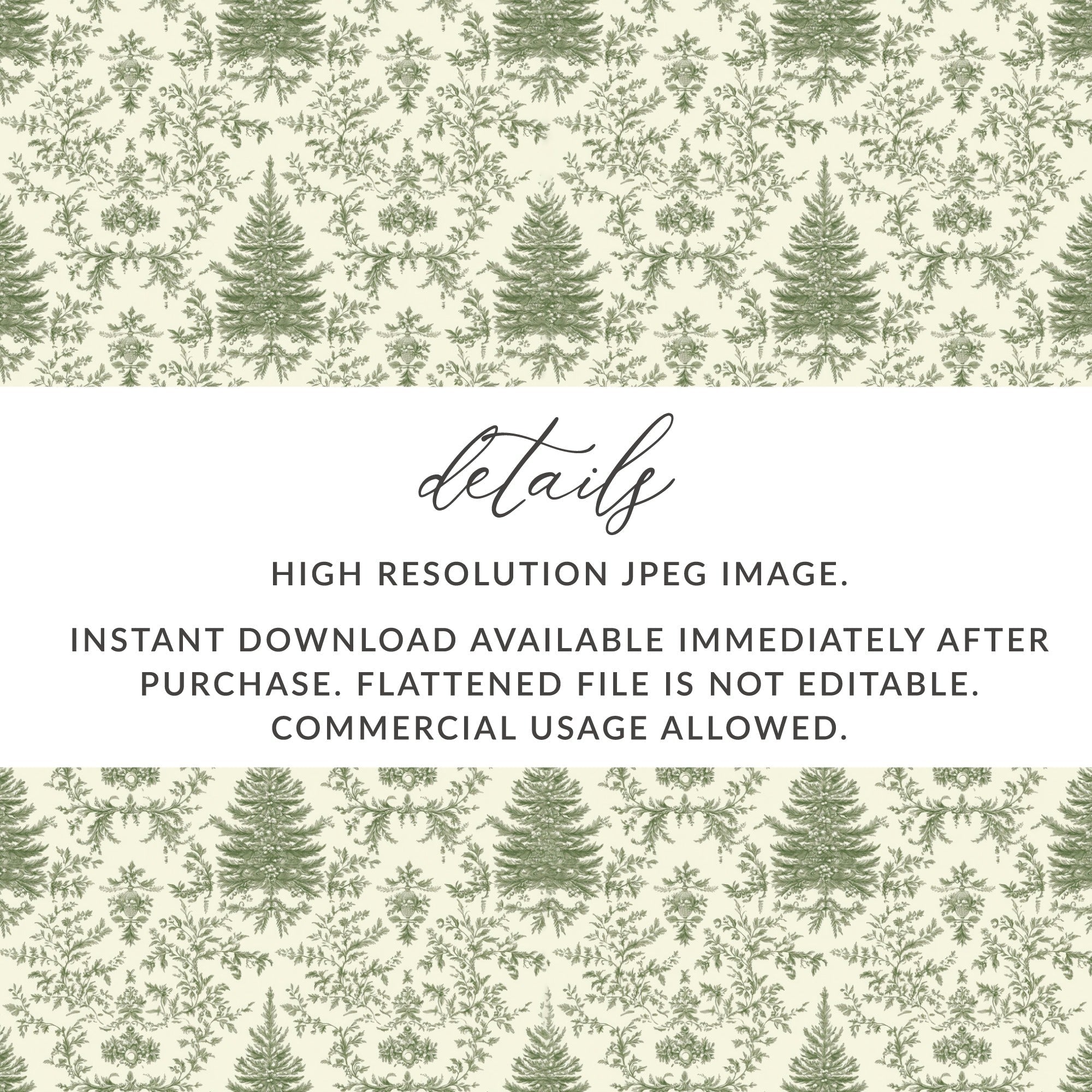 Green Toile Digital Paper, Christmas Tree Seamless Pattern, Printable Fabric Design, Scrapbook Paper, Commercial Use, Vintage Botanical - Moore and Mountain