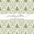 Green Toile Digital Paper, Christmas Tree Seamless Pattern, Printable Fabric Design, Scrapbook Paper, Commercial Use, Vintage Botanical - Moore and Mountain