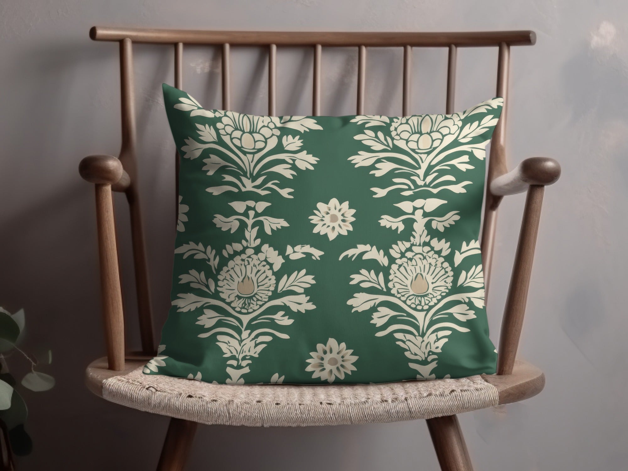 Green Vintage Art Deco Background with White Floral Kalamkari Design - Moore and Mountain