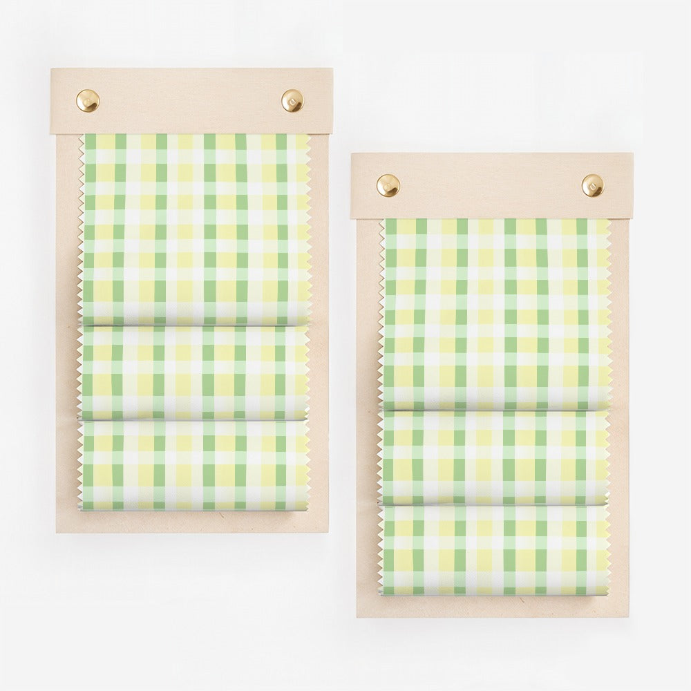 Green and Yellow Checkered Pattern on White Fabric Product