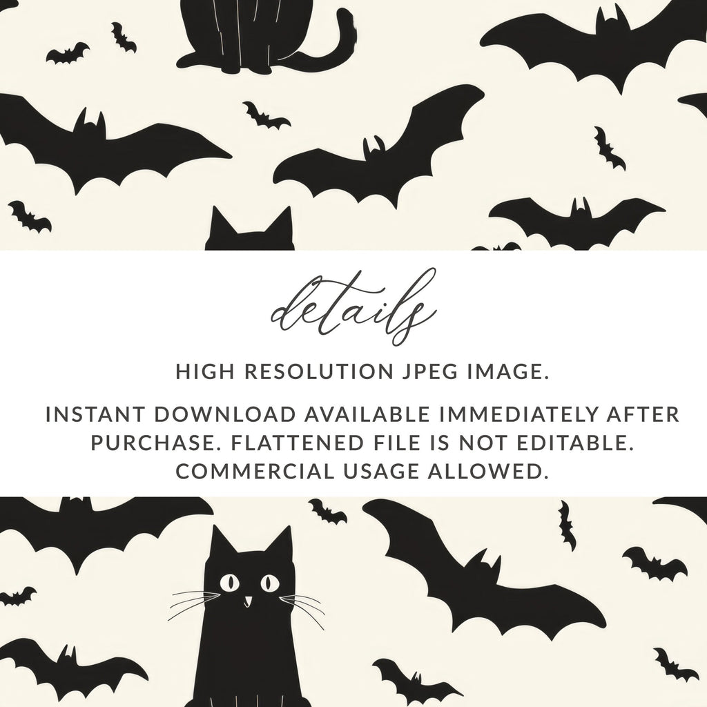 Halloween Cat Pattern Digital Paper, Spooky Bat Seamless Background, Black Cat Digital Pattern, Halloween Digital Pattern, Bat Repeat - Moore and Mountain