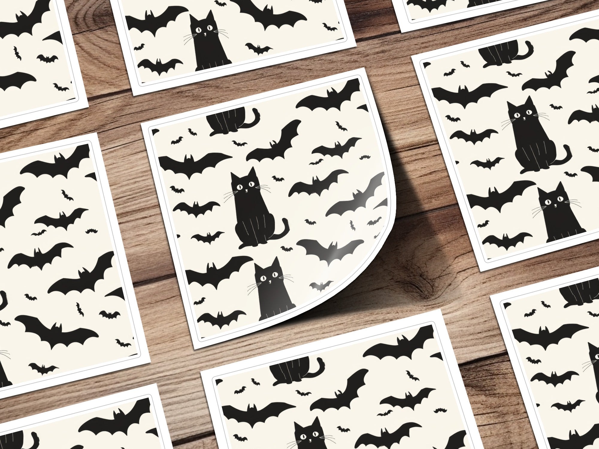 Halloween Cat Pattern Digital Paper, Spooky Bat Seamless Background, Black Cat Digital Pattern, Halloween Digital Pattern, Bat Repeat - Moore and Mountain