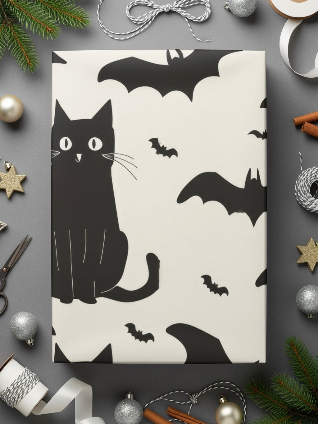 Halloween Cat Pattern Digital Paper, Spooky Bat Seamless Background, Black Cat Digital Pattern, Halloween Digital Pattern, Bat Repeat - Moore and Mountain