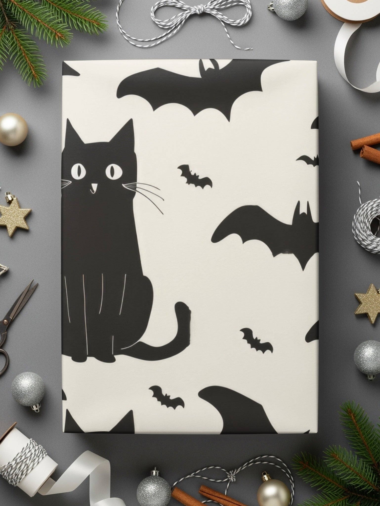 Halloween Cat Pattern Digital Paper, Spooky Bat Seamless Background, Black Cat Digital Pattern, Halloween Digital Pattern, Bat Repeat - Moore and Mountain
