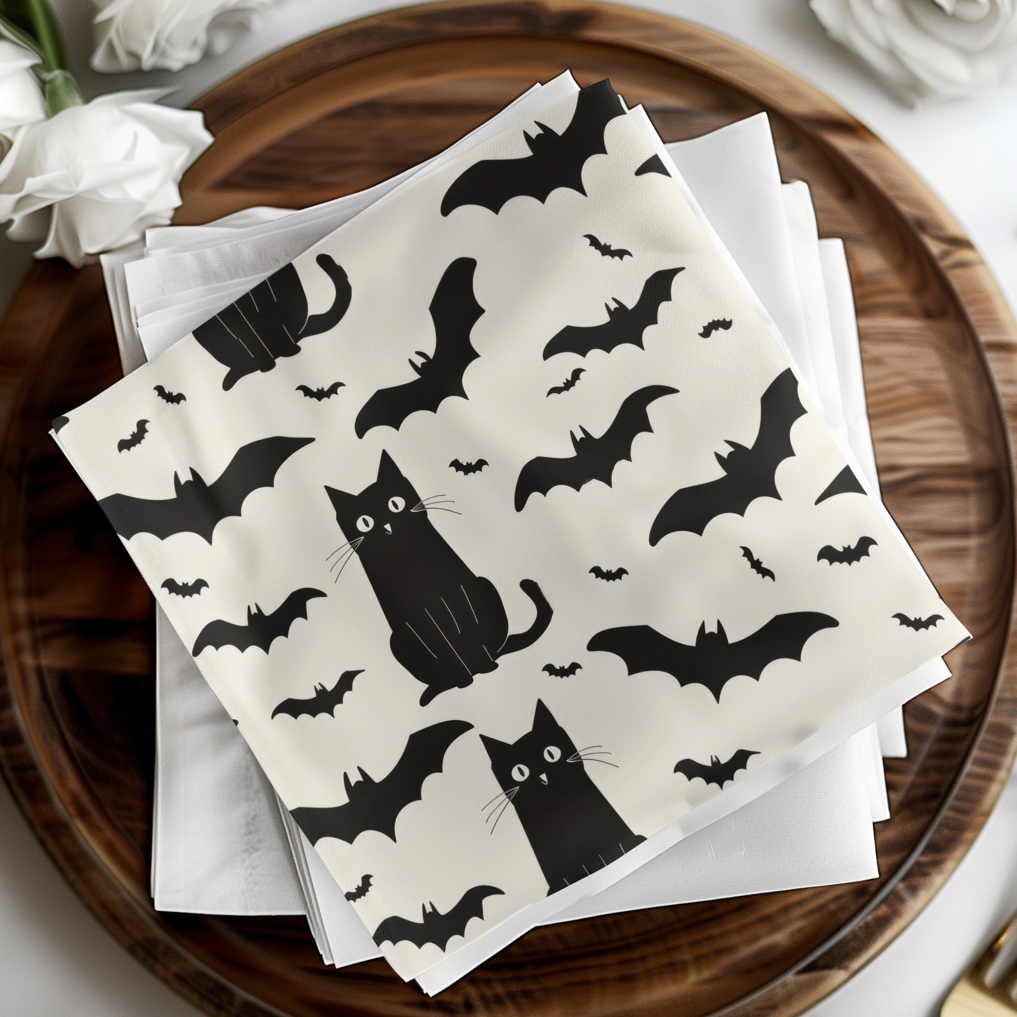 Halloween Cat Pattern Digital Paper, Spooky Bat Seamless Background, Black Cat Digital Pattern, Halloween Digital Pattern, Bat Repeat - Moore and Mountain