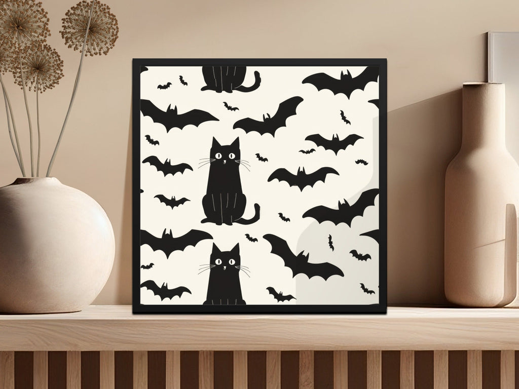 Halloween Cat Pattern Digital Paper, Spooky Bat Seamless Background, Black Cat Digital Pattern, Halloween Digital Pattern, Bat Repeat - Moore and Mountain