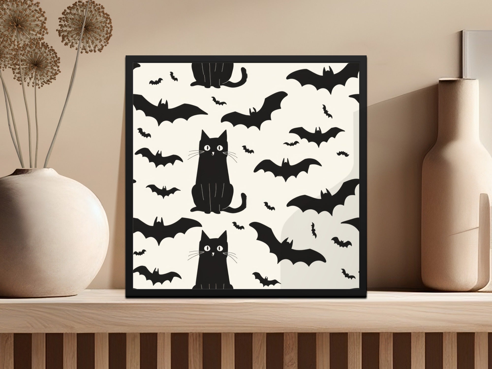 Halloween Cat Pattern Digital Paper, Spooky Bat Seamless Background, Black Cat Digital Pattern, Halloween Digital Pattern, Bat Repeat - Moore and Mountain
