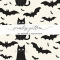 Halloween Cat Pattern Digital Paper, Spooky Bat Seamless Background, Black Cat Digital Pattern, Halloween Digital Pattern, Bat Repeat - Moore and Mountain